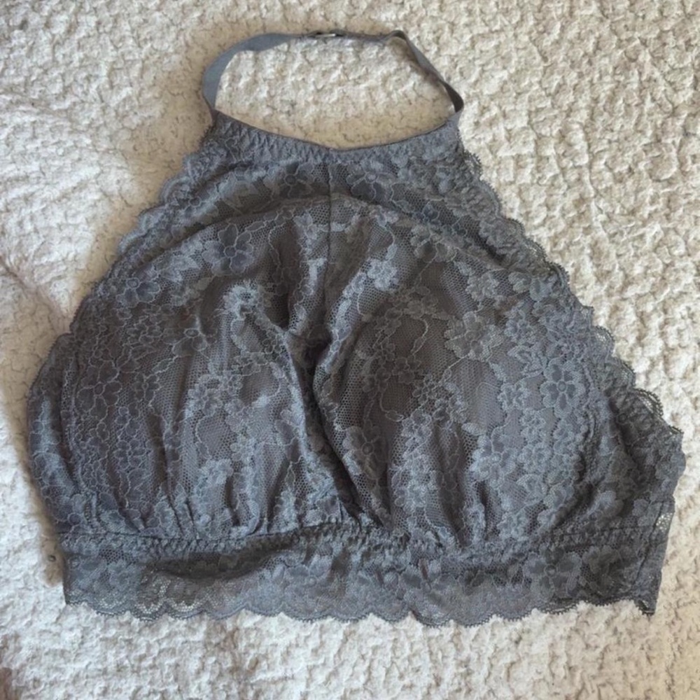 Gilly Hicks Gray Lace High-Neck Bralette